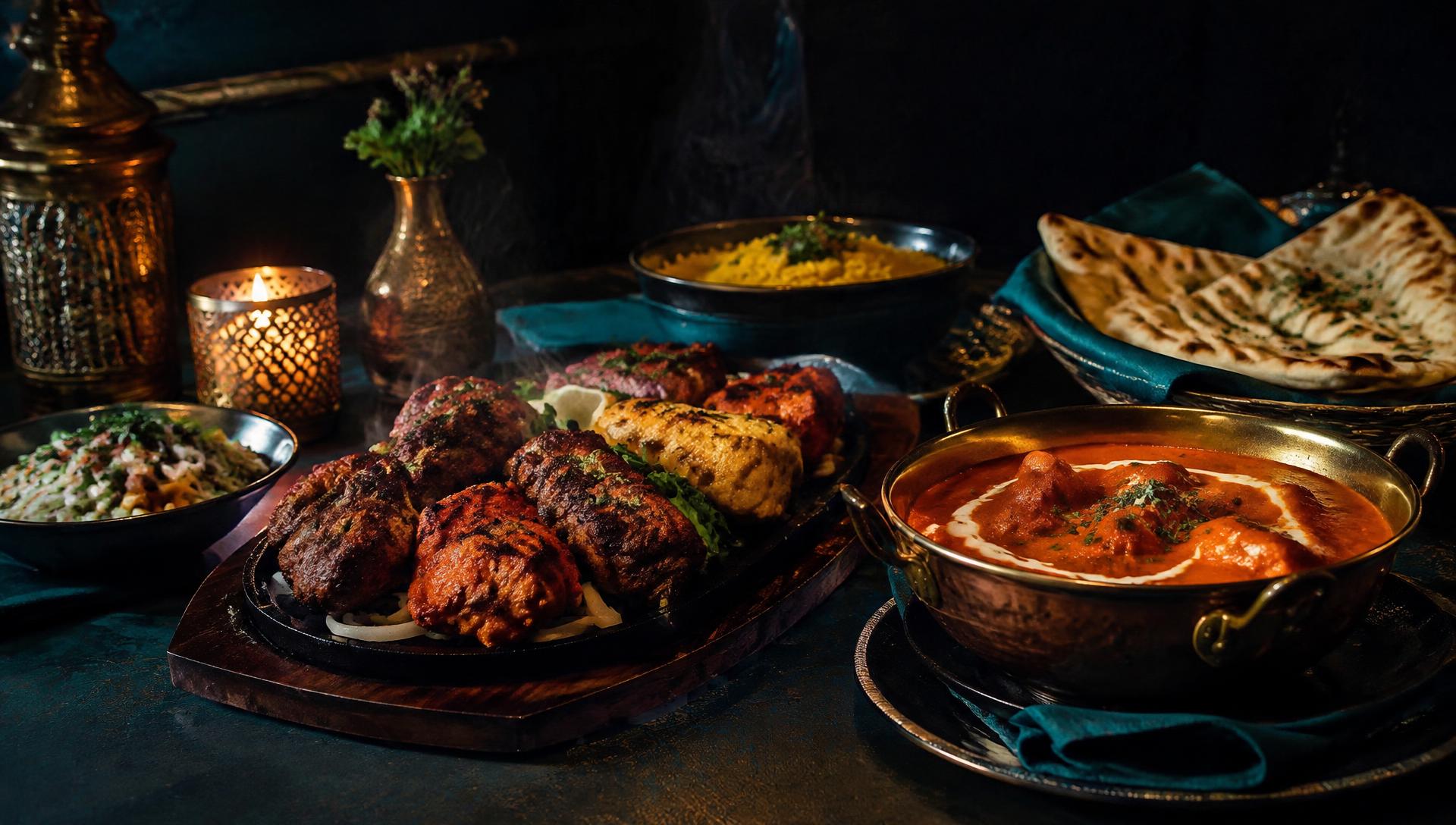 Tandoori mixed grill, butter curry and naan served by candlelight